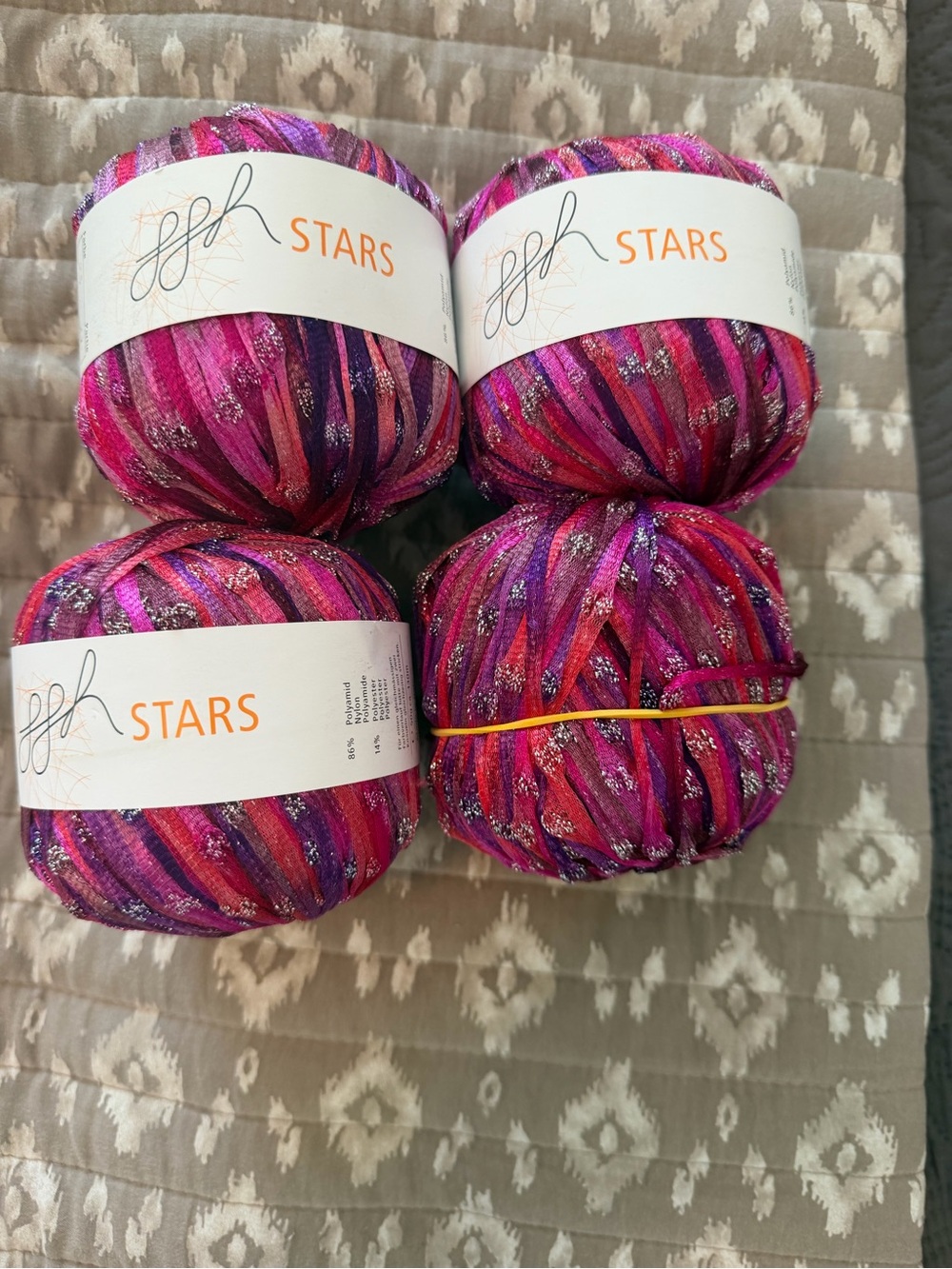 Astars Ribbon Yarn Bundle in Pink, Purple & Silver Sparkle lot of 4
